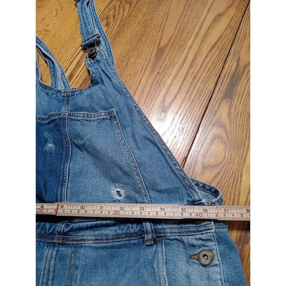 ZARA OVERALLS Jeans Womens Shortalls MEDIUM Preowned Denim Distressed Holes - Picture 5 of 9